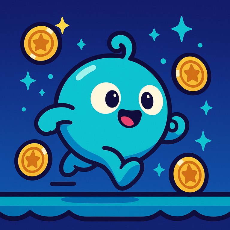Skiplet game — a colorful teal blob character collecting coins in an endless runner